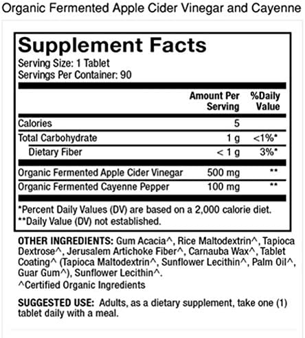 Dr. Mercola, Organic Fermented Apple Cider Vinegar and Cayenne Pepper, 30 Servings (30 Tablets), Supports a Healthy Metabolism, Non GMO, Soy Free, Gluten Free, USDA Organic...