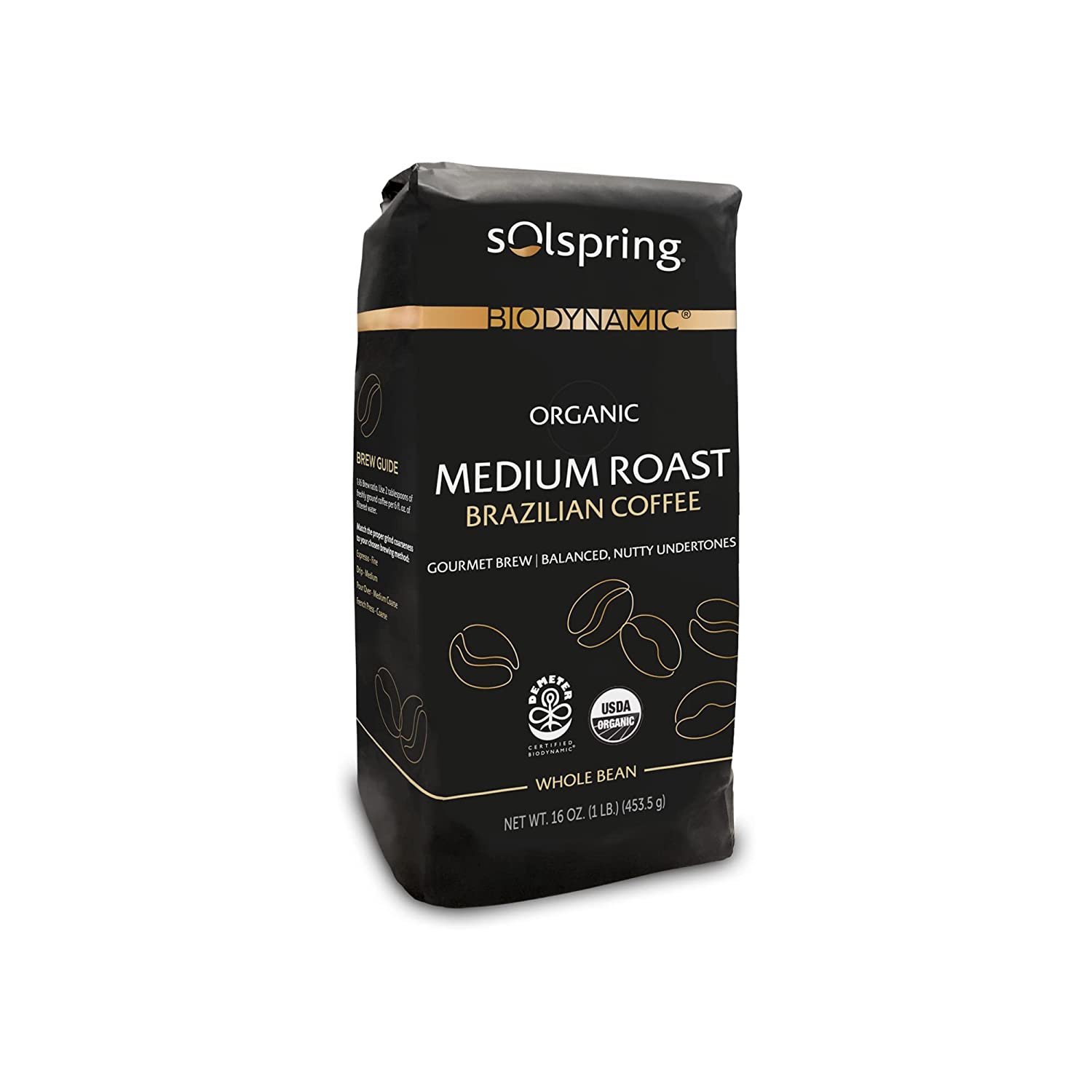 Dr. Mercola Solspring Biodynamic Organic Brazilian Medium Roast Coffee, 1lb (16 oz), Whole Bean Coffee, non GMO, Soy Free, Gluten Free, USDA Organic...
